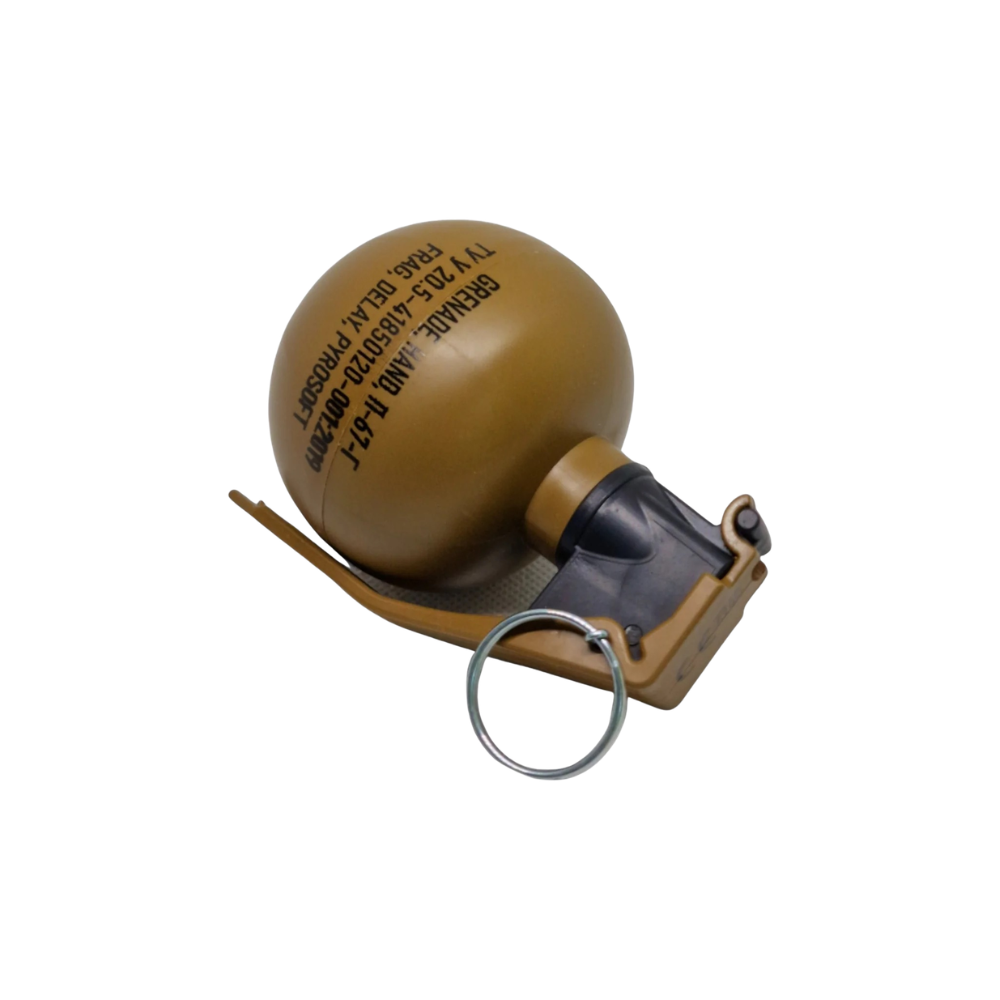 Pyrosoft NATO style airsoft grenade with pea filler close up