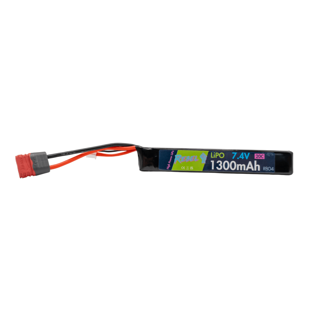 Rebel Battery - 1300mAh Lipo 7.4V 20C Stick - Deans airsoft UK